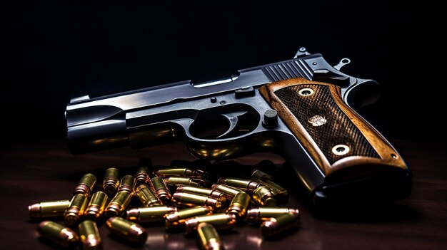 銃弾に囲まれた銃をクローズ アップ