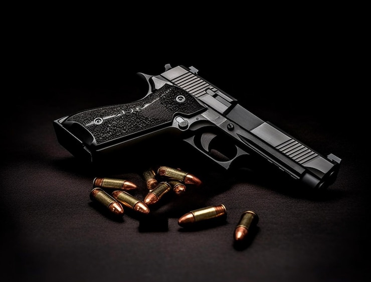 無料Photo 銃弾に囲まれた銃をクローズ アップ