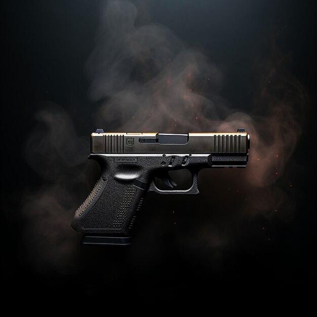 射撃後に火薬に囲まれた銃をクローズアップ