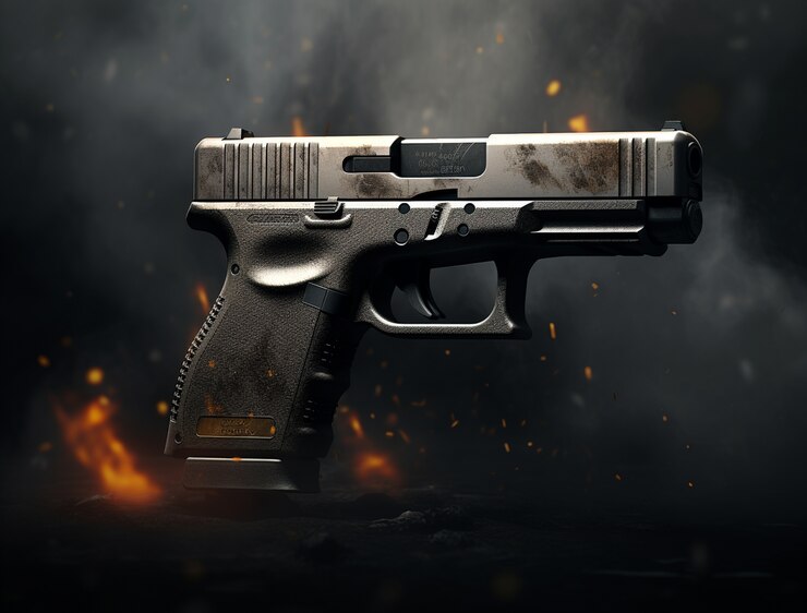 Free Photo close up on gun surrounded by gun powder after shooting