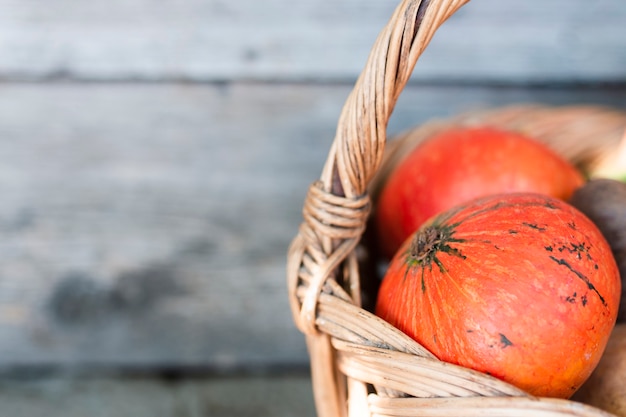 Close-up half of a basket with vegetables