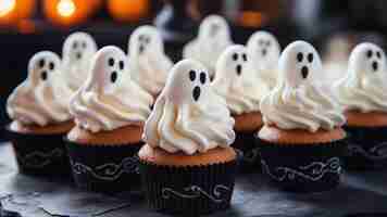 Free photo close up on halloween ghost cupcake