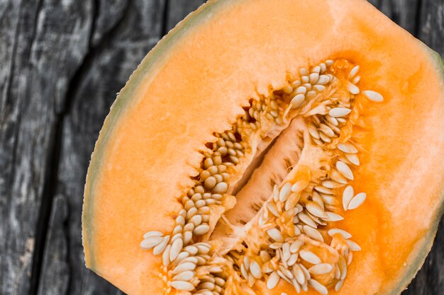 Close-up of halved musk melon with seeds