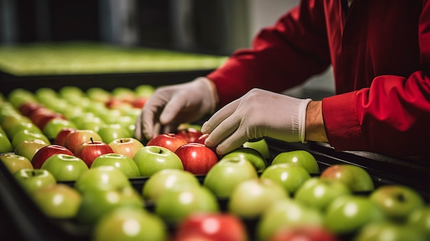 Free photo close up hand arranging apples