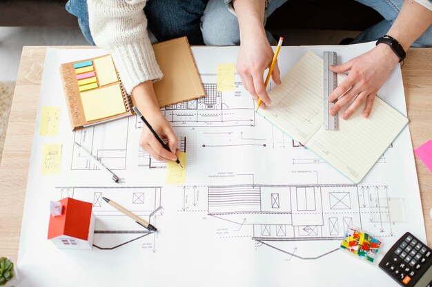 Close up hand drawing house plan