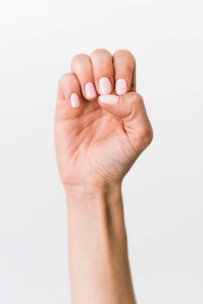 Close-up hand gesturing sign language