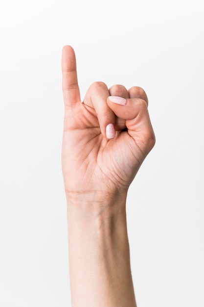 Close-up hand gesturing sign language