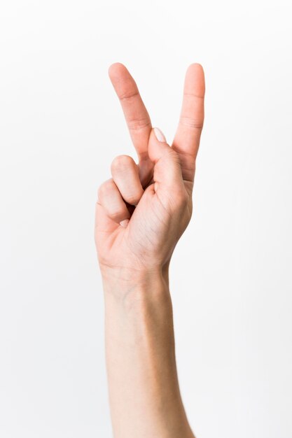 Close-up hand gesturing sign language