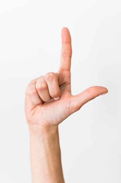 Close-up hand gesturing sign language