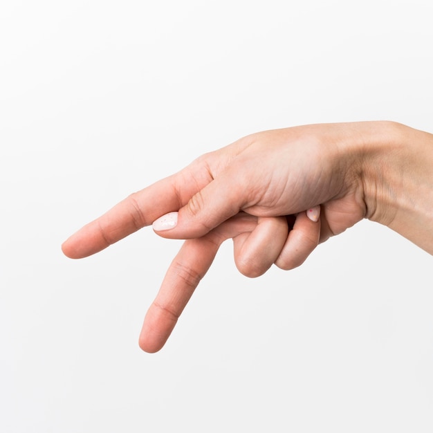 Close-up hand gesturing sign language