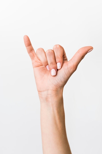 Close-up hand gesturing sign language