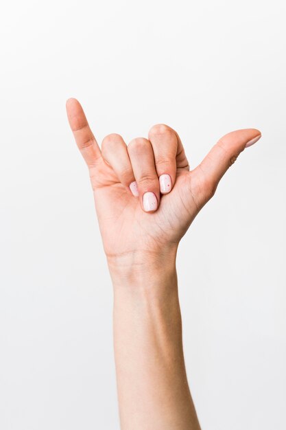 Close-up hand gesturing sign language