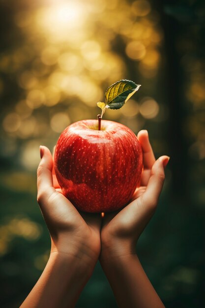 Close up hand holding apple