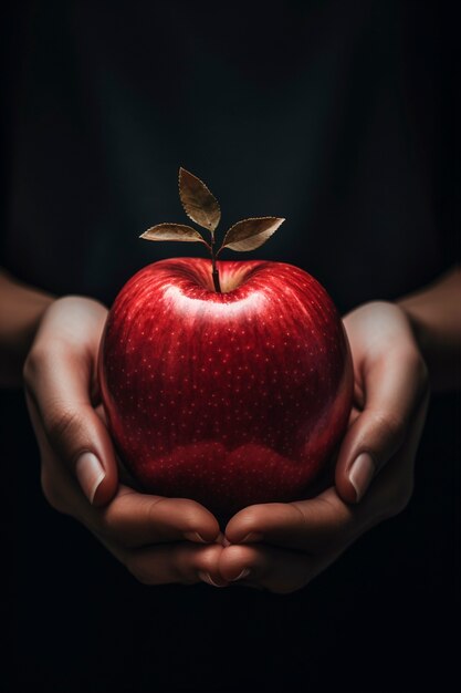 Close up hand holding apple