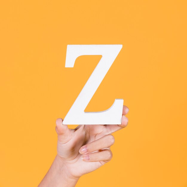 Close-up of a hand holding up the alphabet z