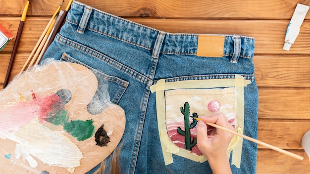 Close-up hand painting cactus