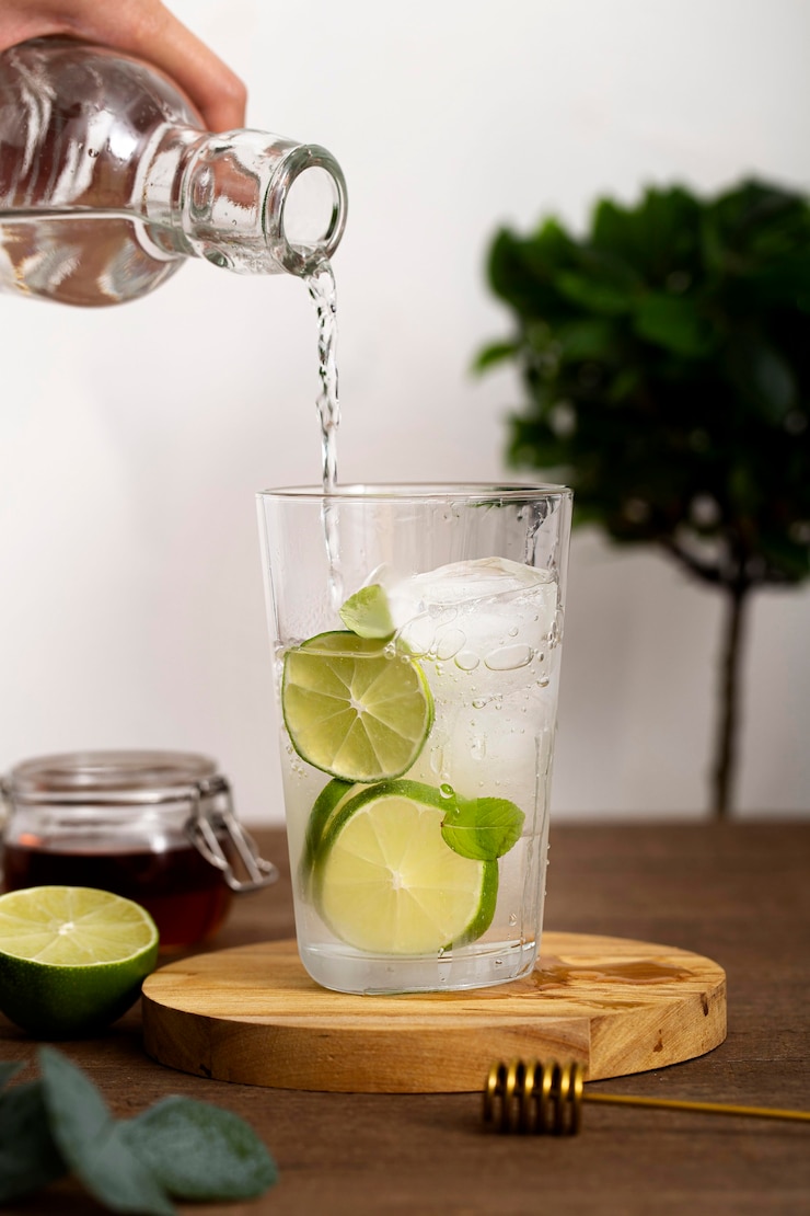 Free Photo close-up hand pouring drink in glass
