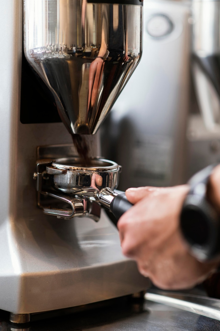 Free Photo close up hand preparing coffee