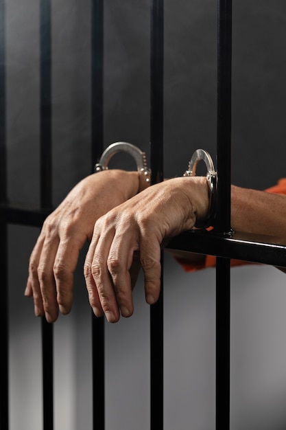 Крупным планом на руке в наручниках в тюрьме