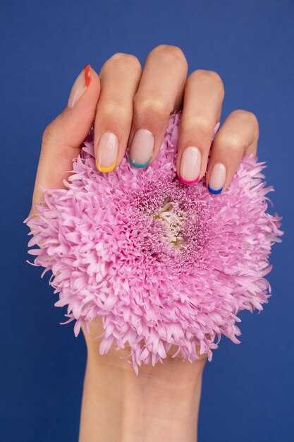 Close up hand with french model nails