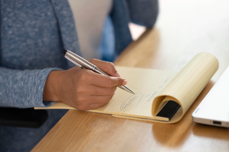 Free Photo close up hand writing on notebook