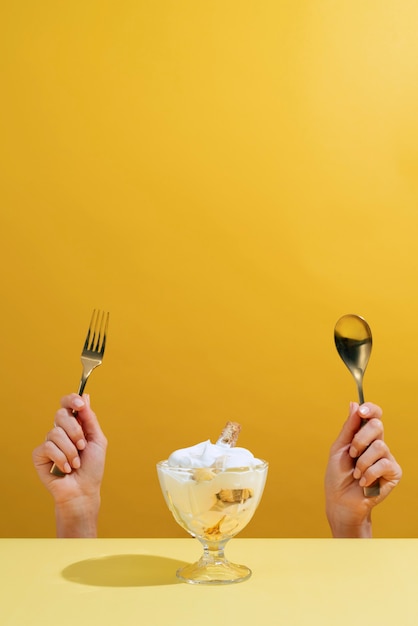 Close up hands holding cutlery