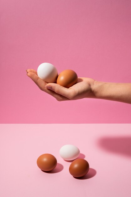 Close up hands holding eggs