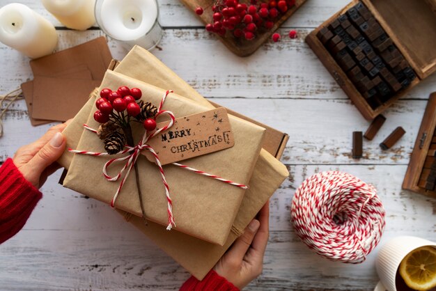 Close up hands holding gifts