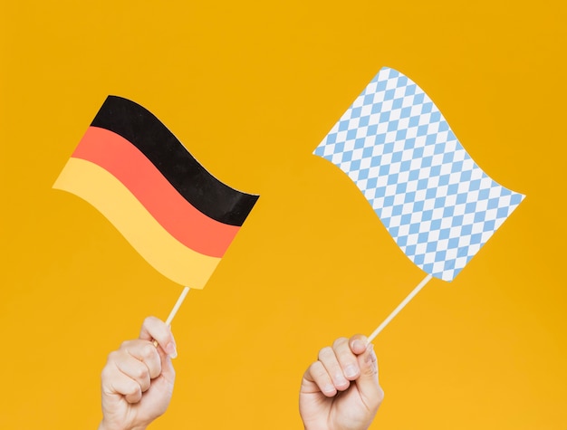 Close-up hands holding small flags