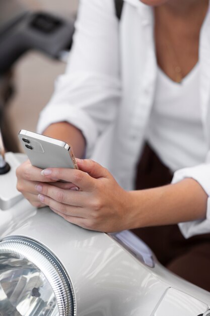 Close up hands holding smartphone