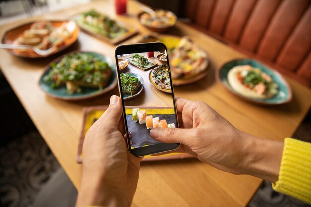 close up hands holding smartphone