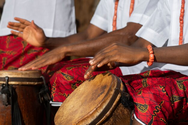 Close up hands playing drums