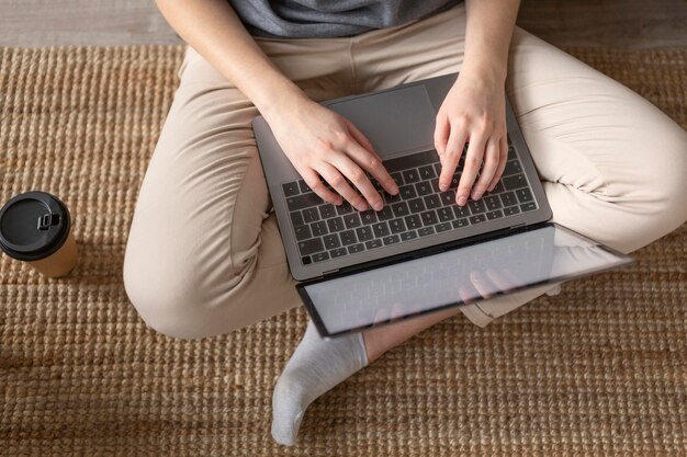 Close up hands typing on keyboard