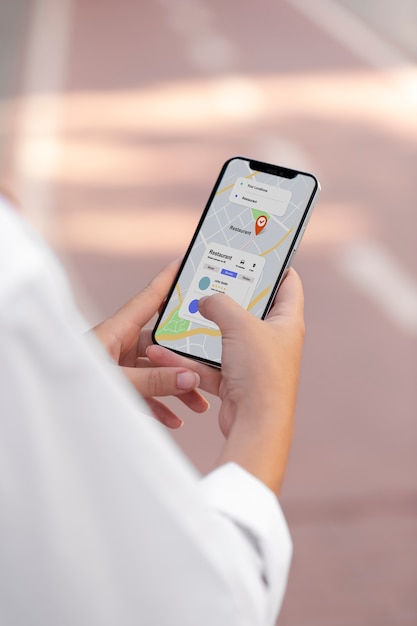 Close up hands using maps app