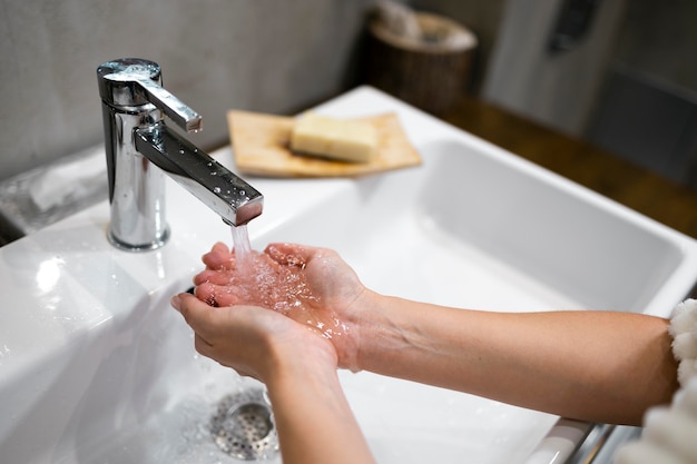 Close up hands washing