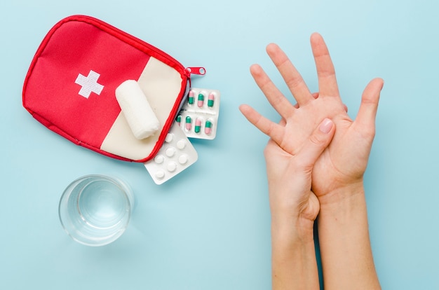 Close-up hands with medication