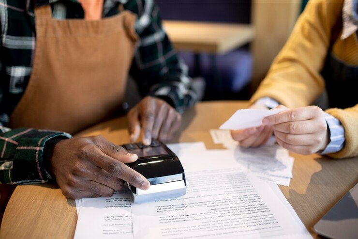 Free Photo close up hands with receipts