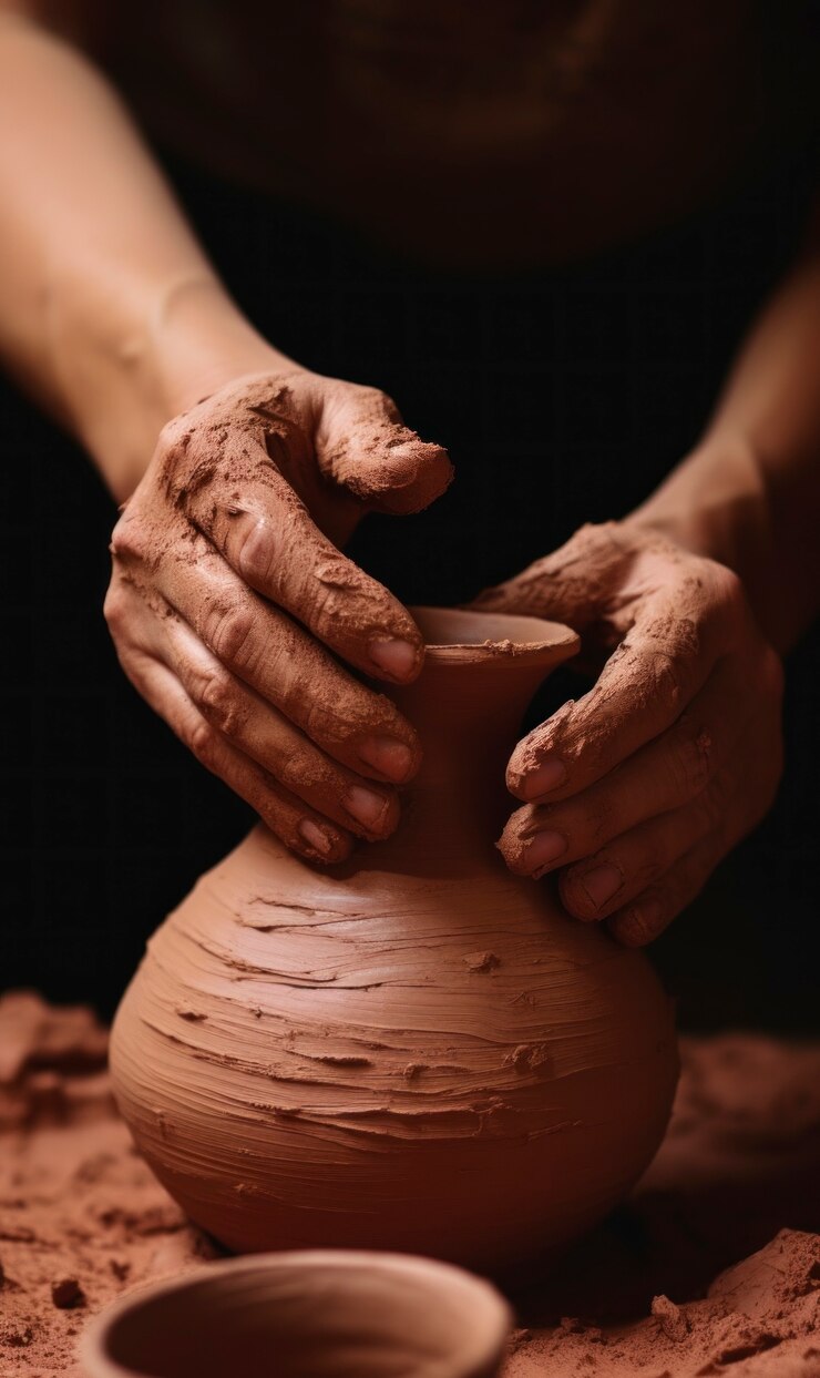 Free Photo close up on hands working on pottery