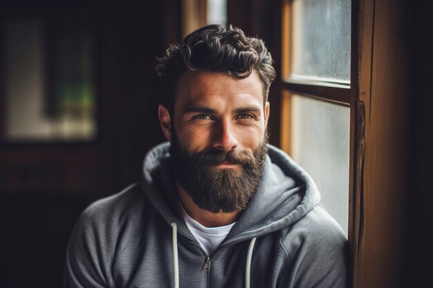 Close up on handsome man portrait indoors