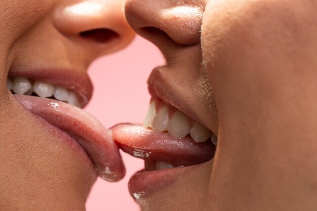 Close up happy couple kissing