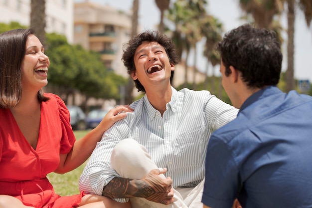 Close up happy friends laughing