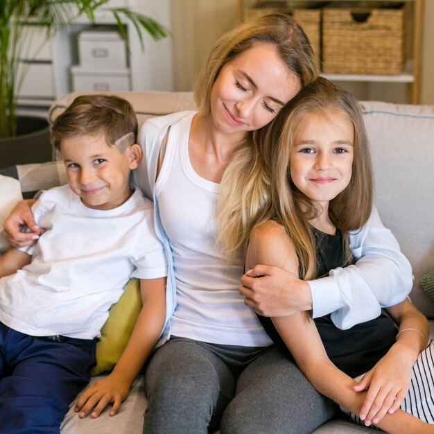 Close-up happy mother with her children