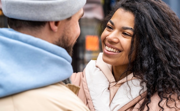 Free photo close up happy people hugging