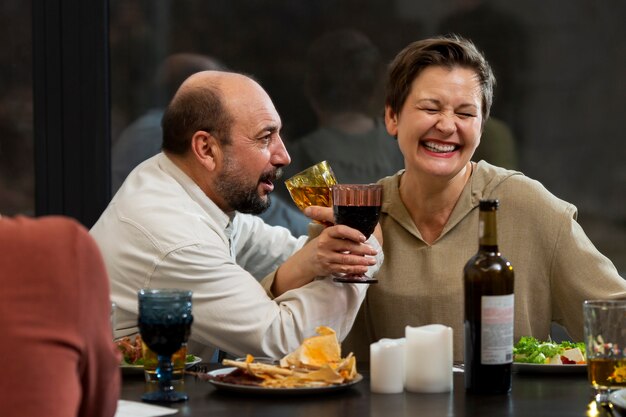 Close up happy people with drinks