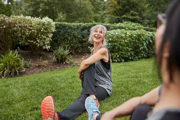 Close up happy senior women outdoors