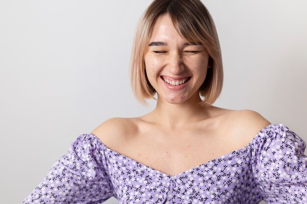 Close up happy woman posing