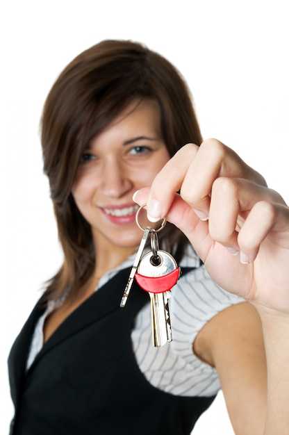 Free photo close-up of happy woman with her new keys