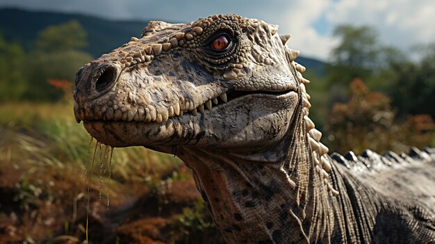 野原の恐竜の頭の接写