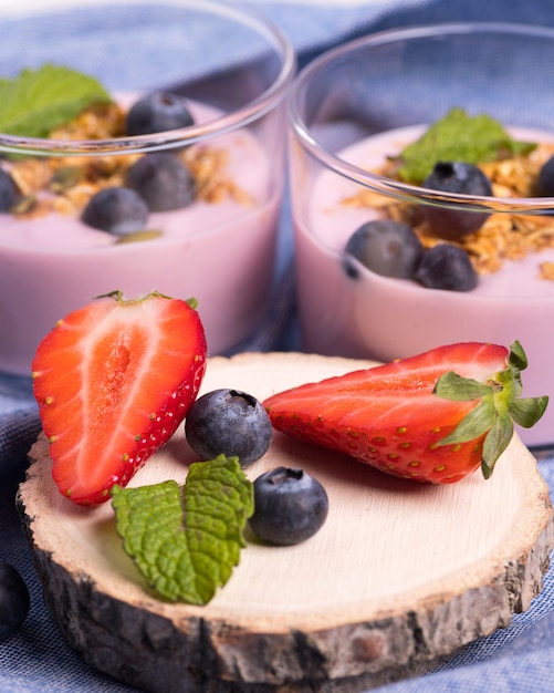 Close up of a healthy breakfast made with fresh berries