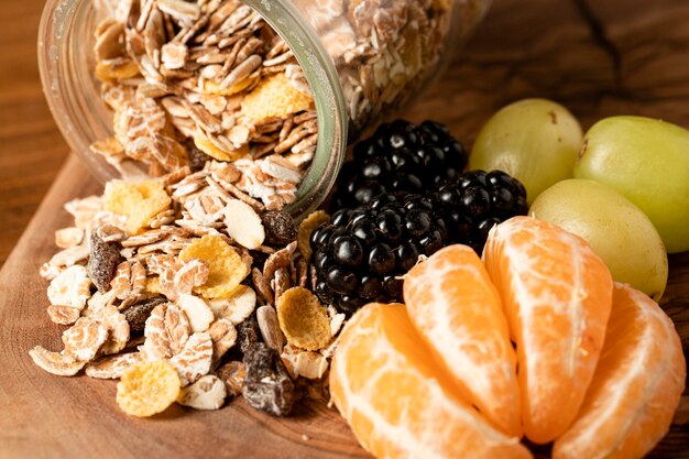 Close-up healthy breakfast on table